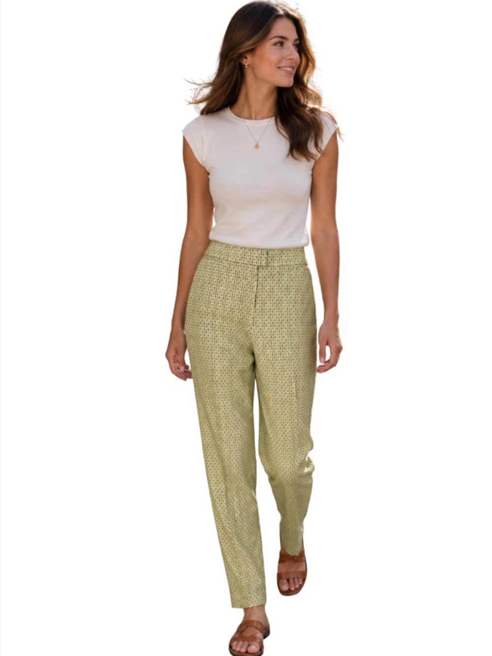PIAZZA Sempione Brigitte Pants Trousers Cropped Capri Yellow Navy Multi Print